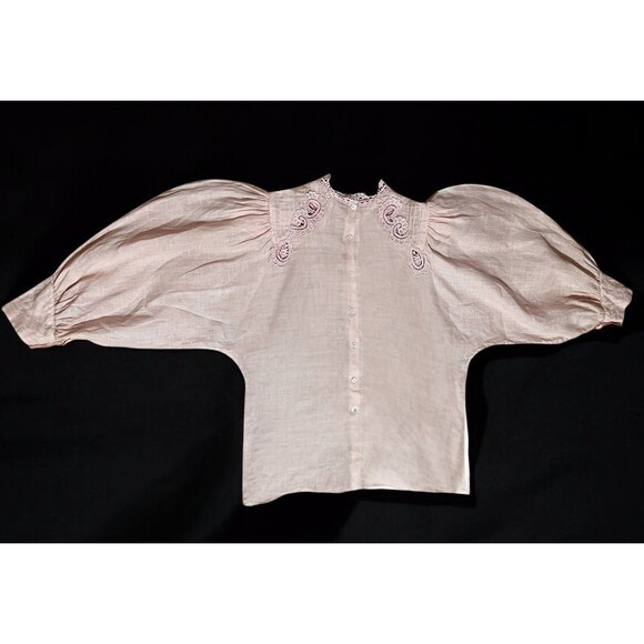 VTG 80's Capriccio by Digna Pink 100% Linen Blouse Skirt Set Victorian Lace Sz 6 - Picture 14 of 16